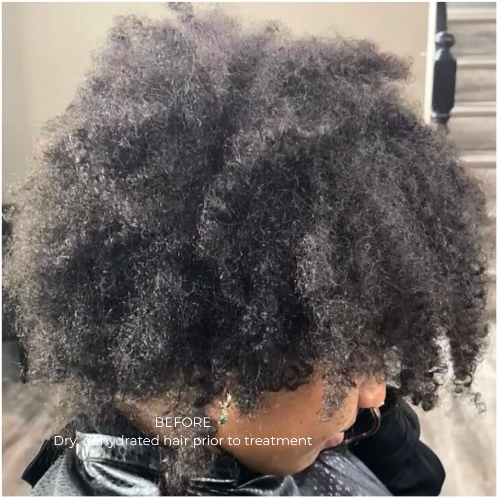 Hair Botox Treatment In Edmonton 4C Dry, dehydrated natural hair before Hair Botox treatment in Edmonton by Hair by Tusha. Thick course hair.